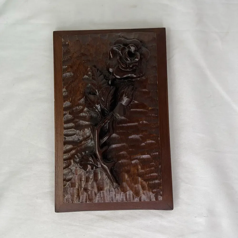 Vintage Hand Carved Rose sculpture 3D home decor, hanging wall decor, solid wood